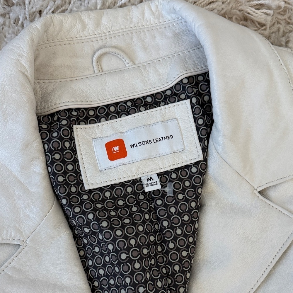 Wilsons Leather Vintage White 100% Leather Trench Coat Size M - Picture 2 of 11